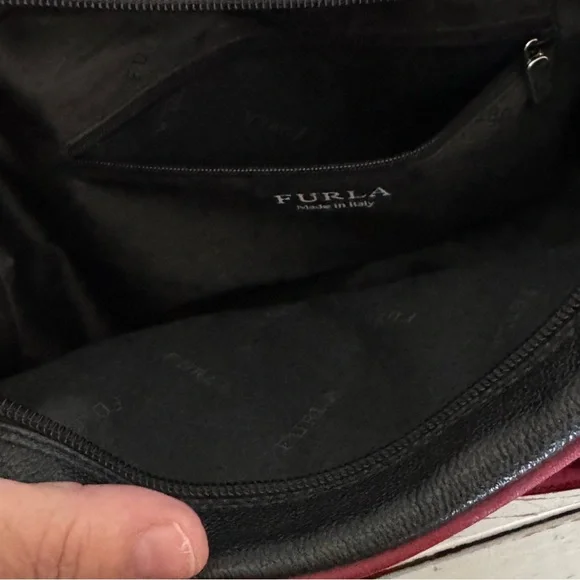 Furla Elegant Black and Red Leather Handbag